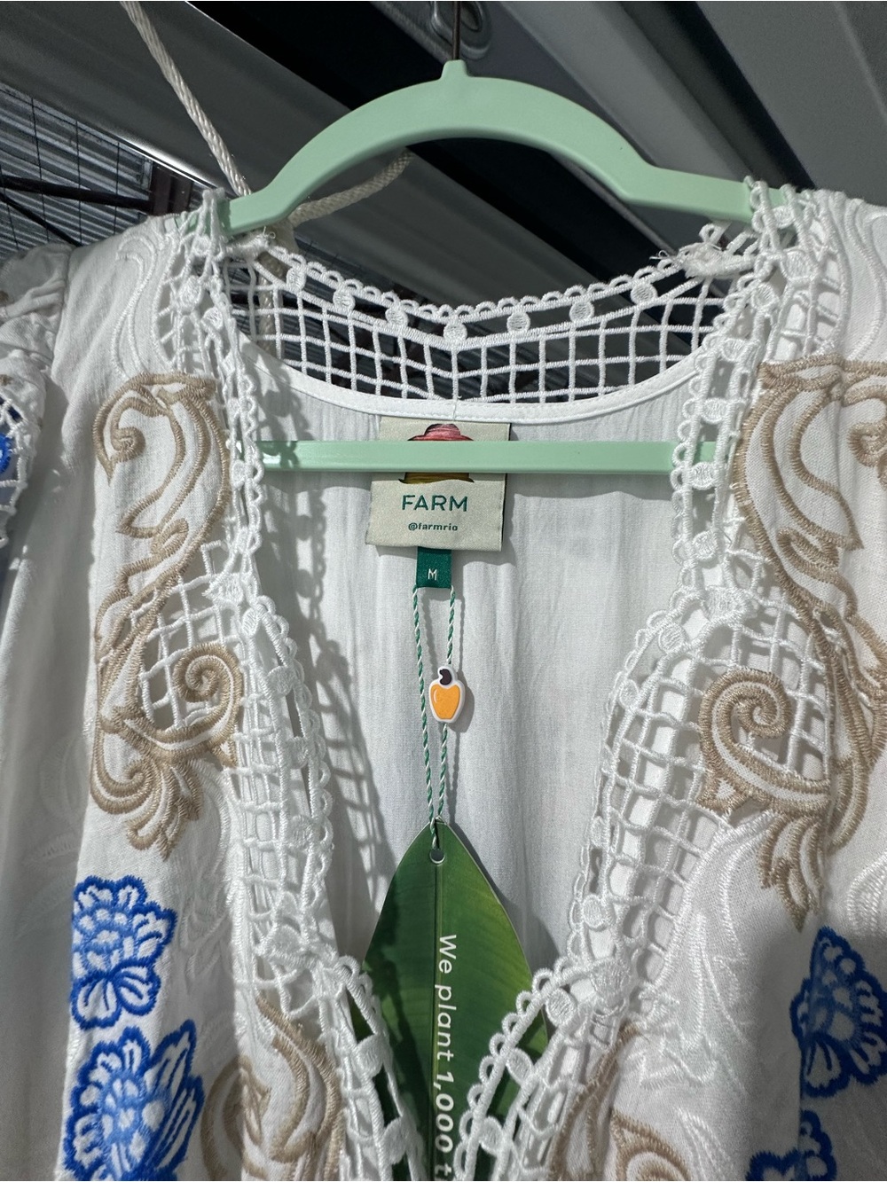 Farm Rio White & Blue Embroidered V-Neck Maxi Dress NWT - Picture 6 of 7